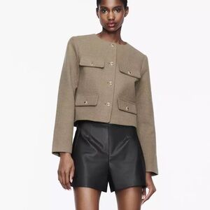 Zara Cropped flap buttoned jacket blazer sz.S